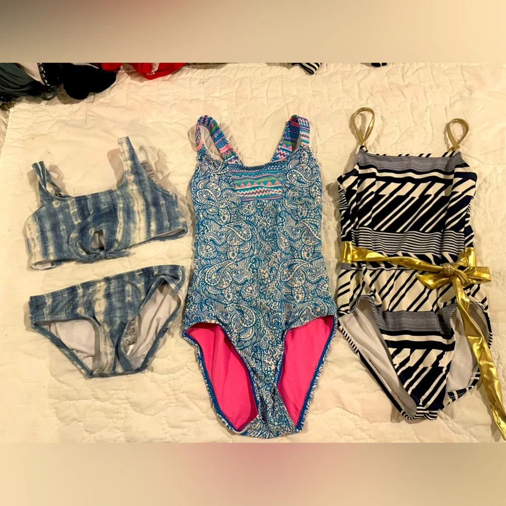 Girls Stylish Swimwear Set - Blue, Pink, Gold